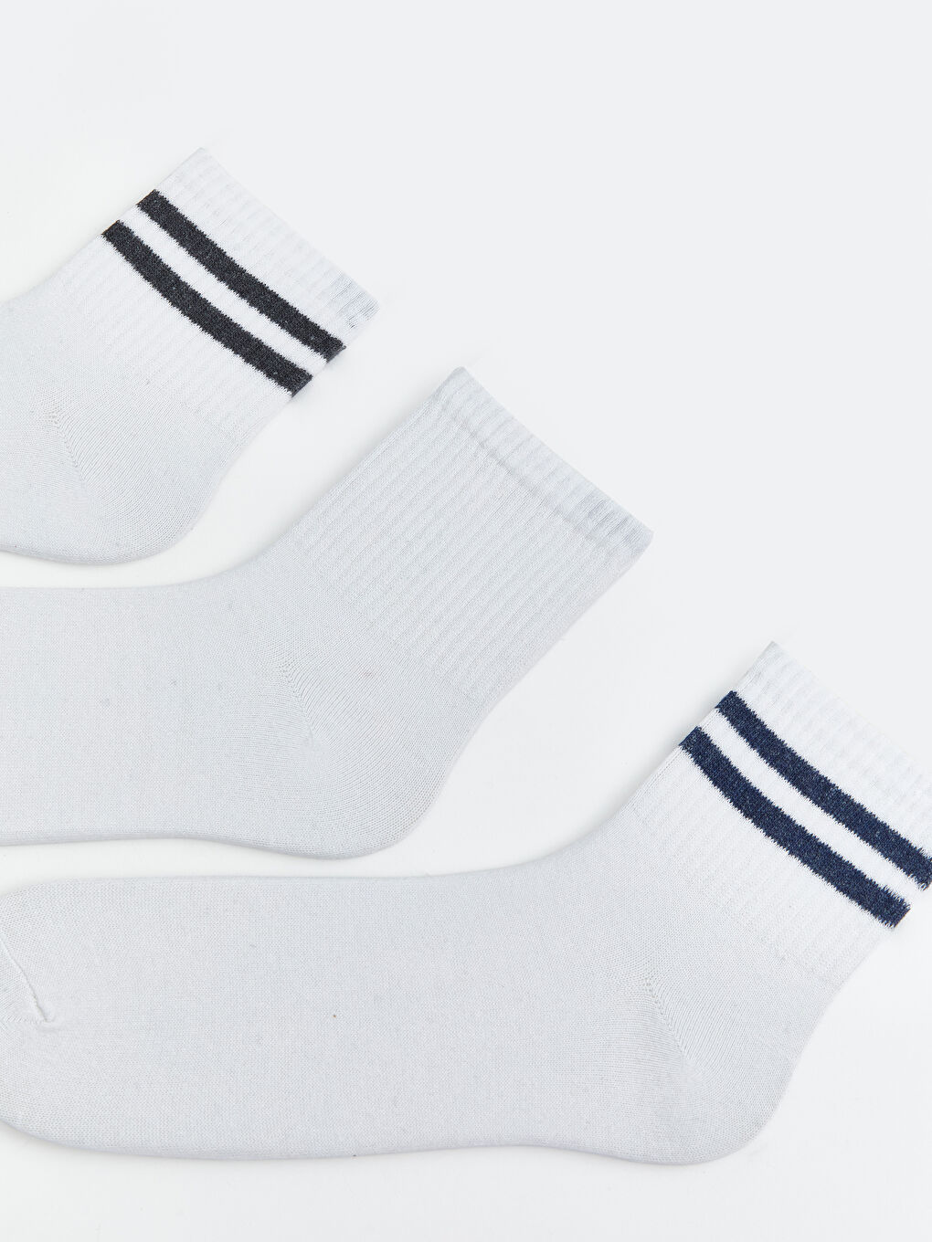 Beyaz Çizgili Erkek Soket Çorap 3'lü-1