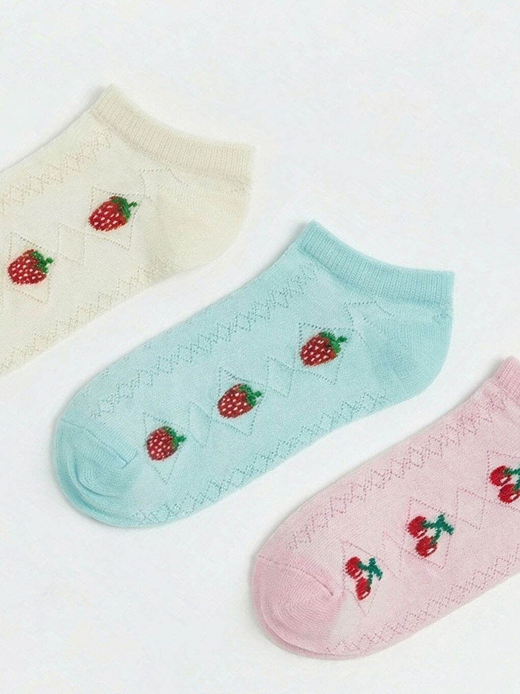 Pembe Kız Çocuk Meyve Desenli Patik Çorap 3'lü-1