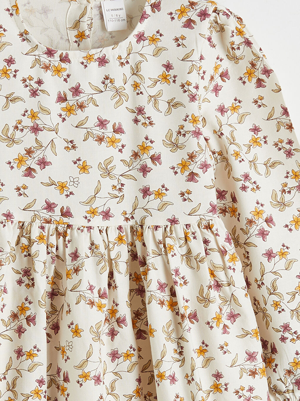 Ekru Çiçekli Kız Çocuk Elbise-2