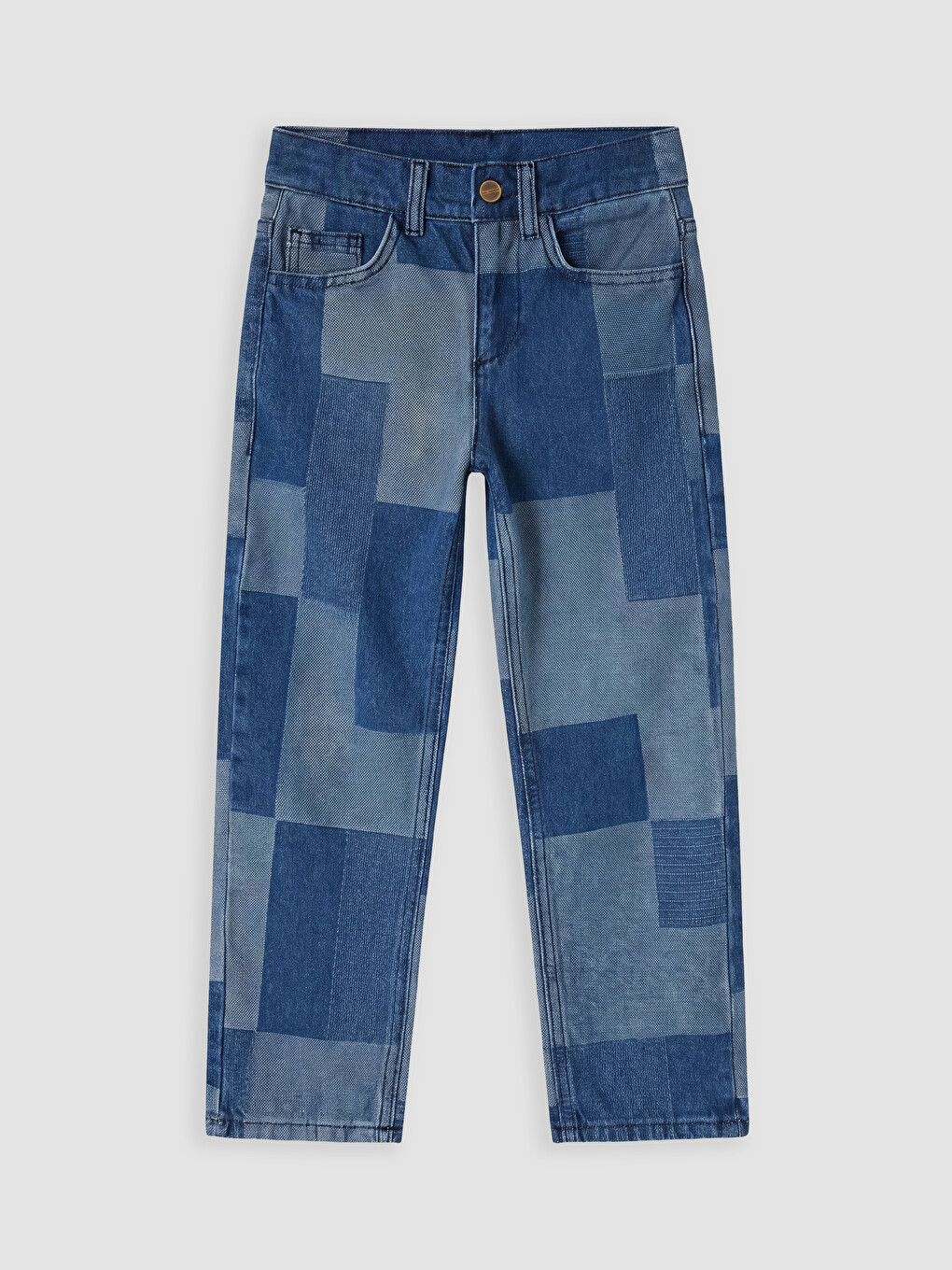 Mavi Renk Bloklu Erkek Çocuk Jean Pantolon