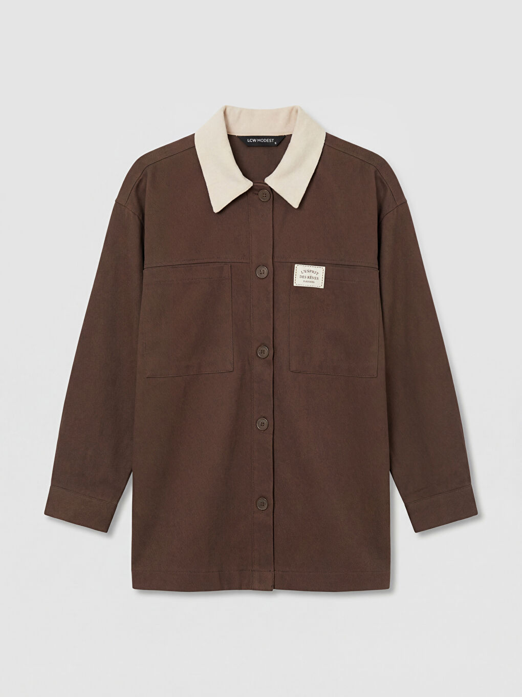 Kahverengi Kontrast Yaka Oversize Kadın Ceket