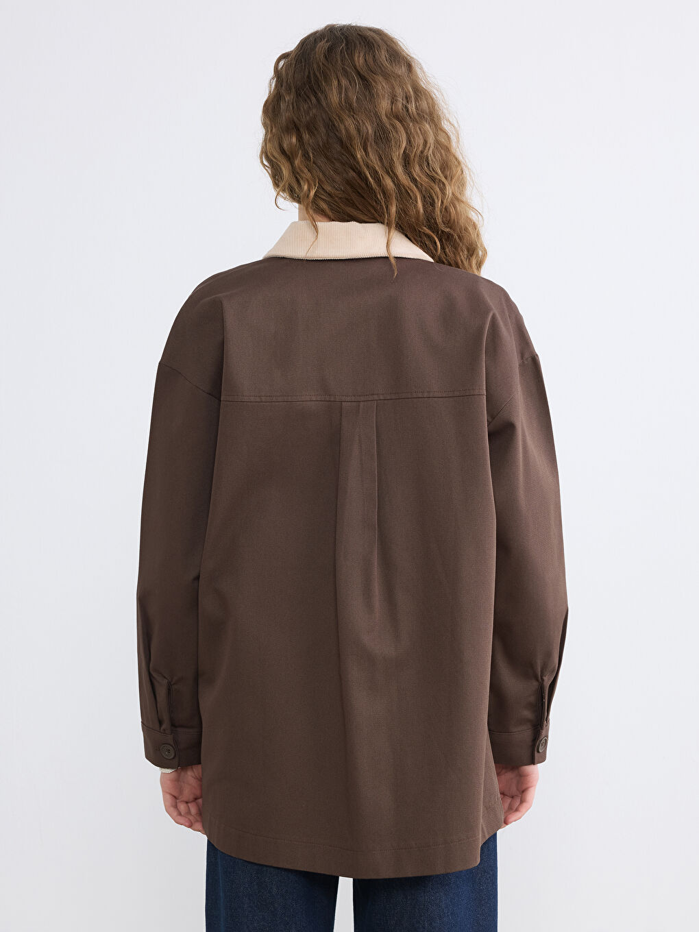Kahverengi Kontrast Yaka Oversize Kadın Ceket-3