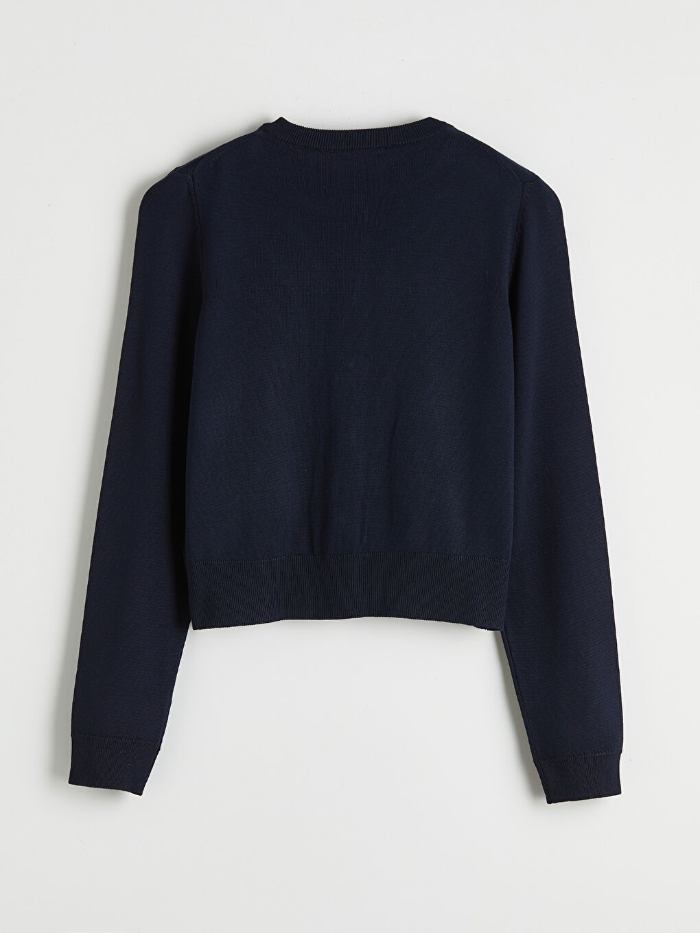 Lacivert Bisiklet Yaka Fiyonk Düğmeli Kadın Triko Hırka-1