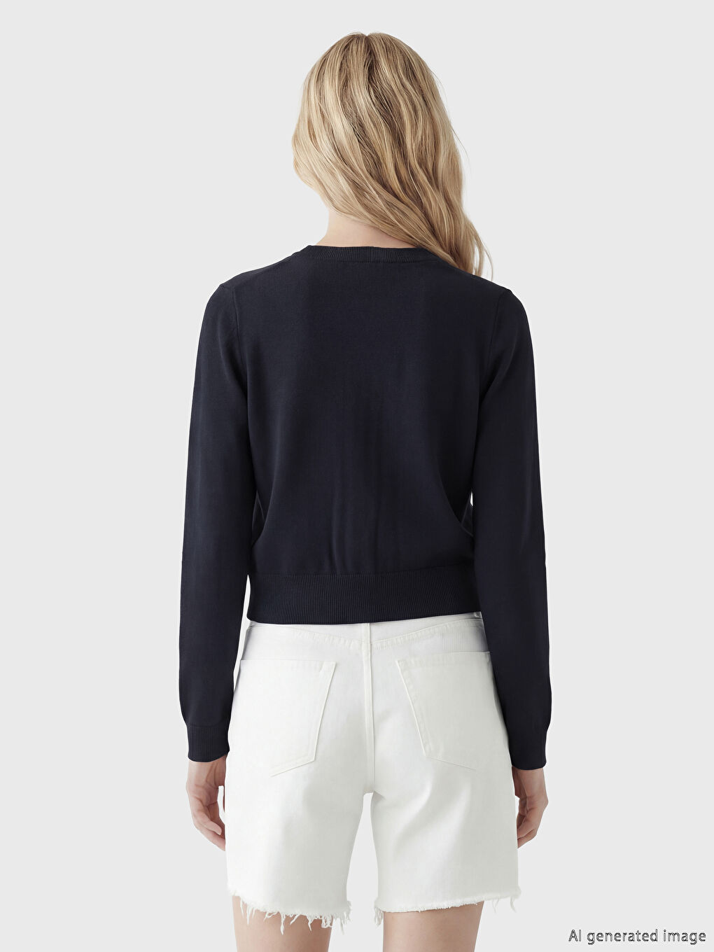 Lacivert Bisiklet Yaka Fiyonklu Kadın Triko Hırka-2