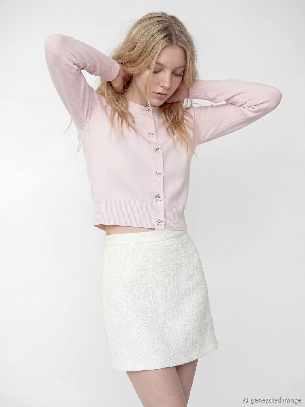 Pembe Bisiklet Yaka Fiyonklu Kadın Triko Hırka-1