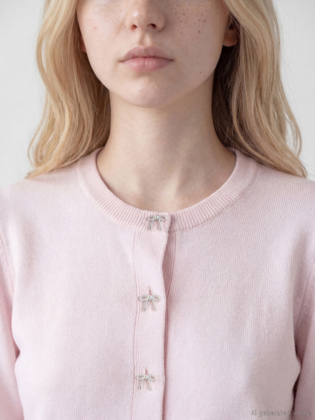 Pembe Bisiklet Yaka Fiyonklu Kadın Triko Hırka-3