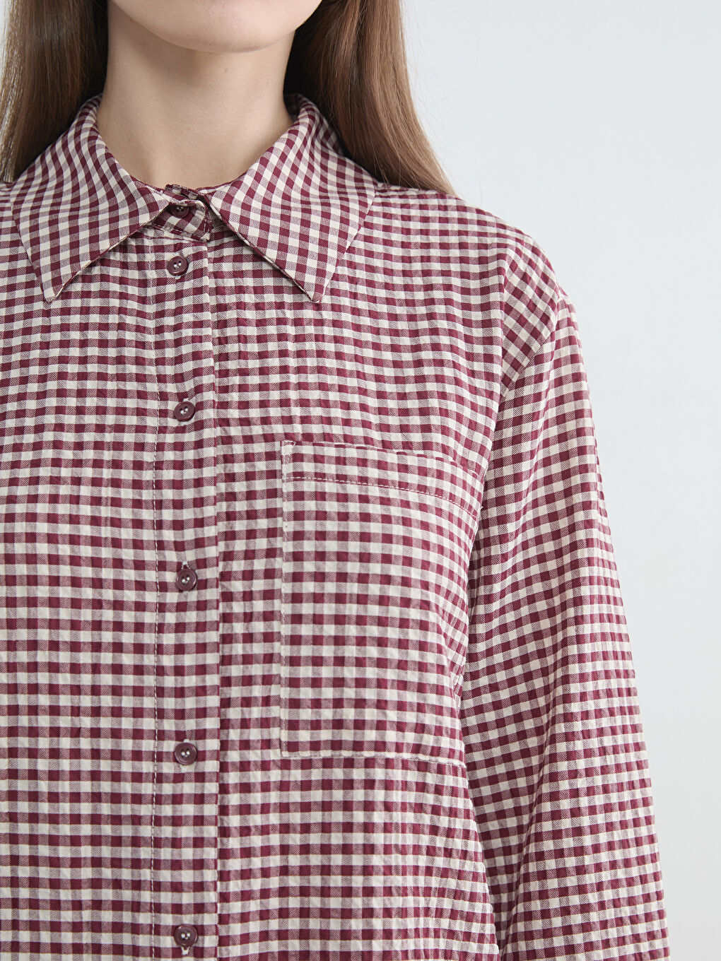 Bordo Ekose Kadın Gömlek Tunik-2