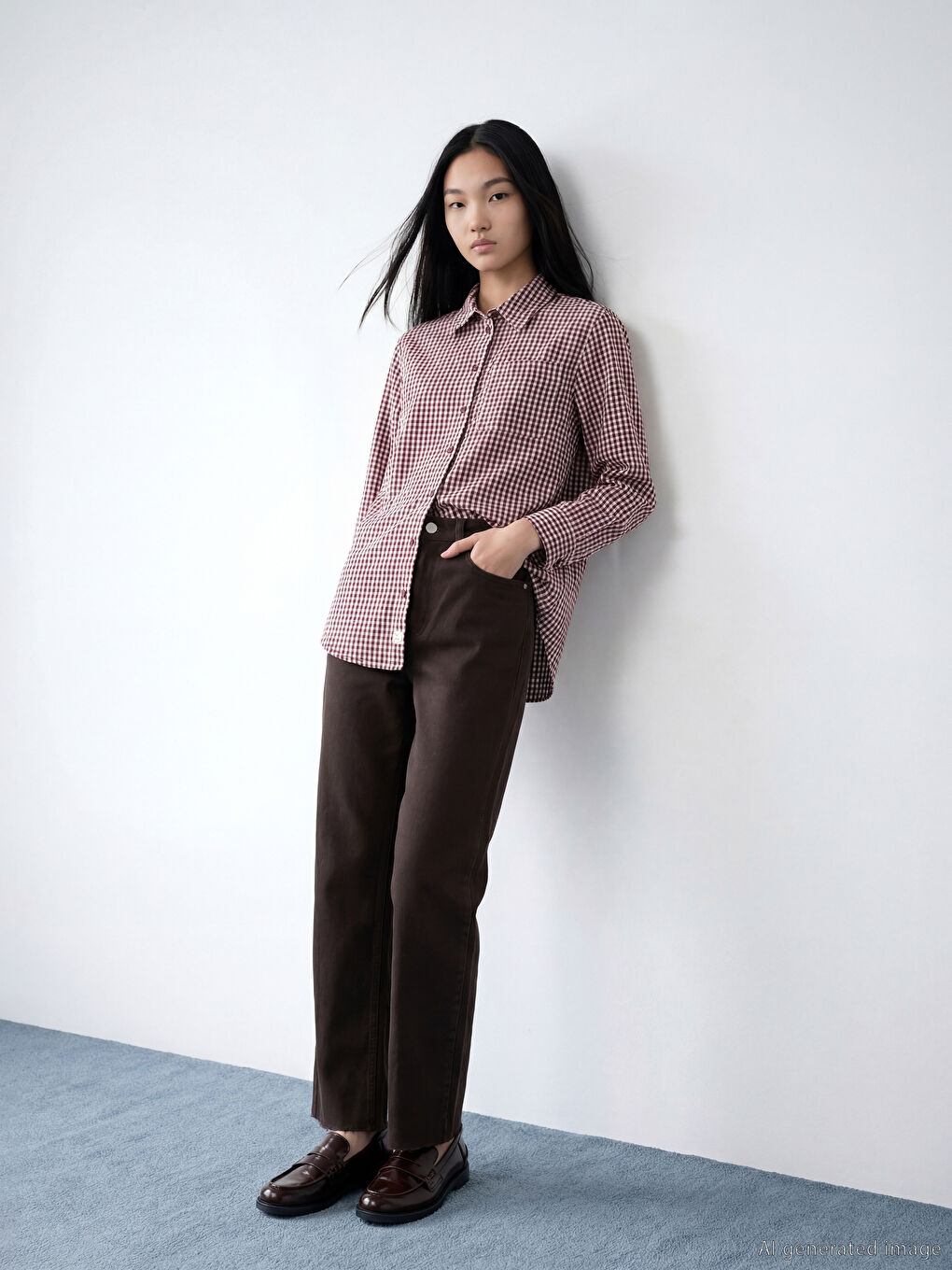 Bordo Ekose Kadın Gömlek Tunik-1