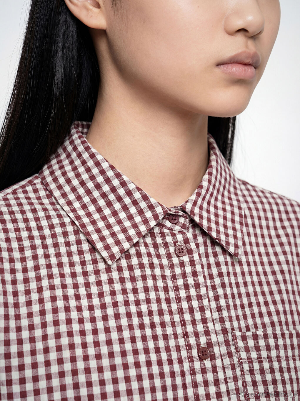 Bordo Ekose Kadın Gömlek Tunik-2