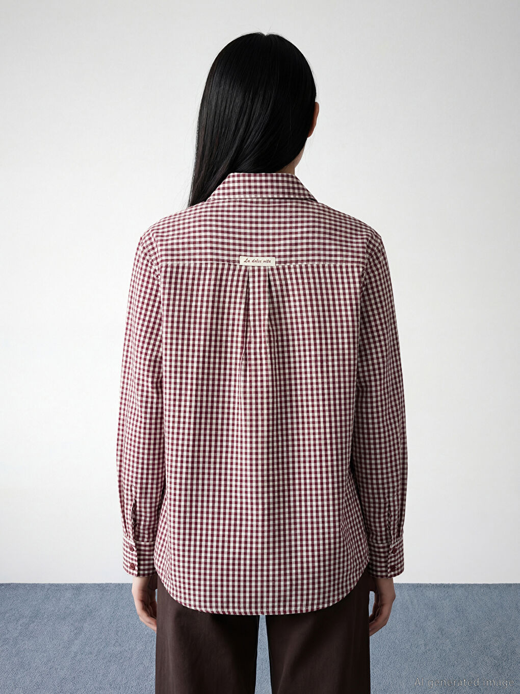 Bordo Ekose Kadın Gömlek Tunik-3