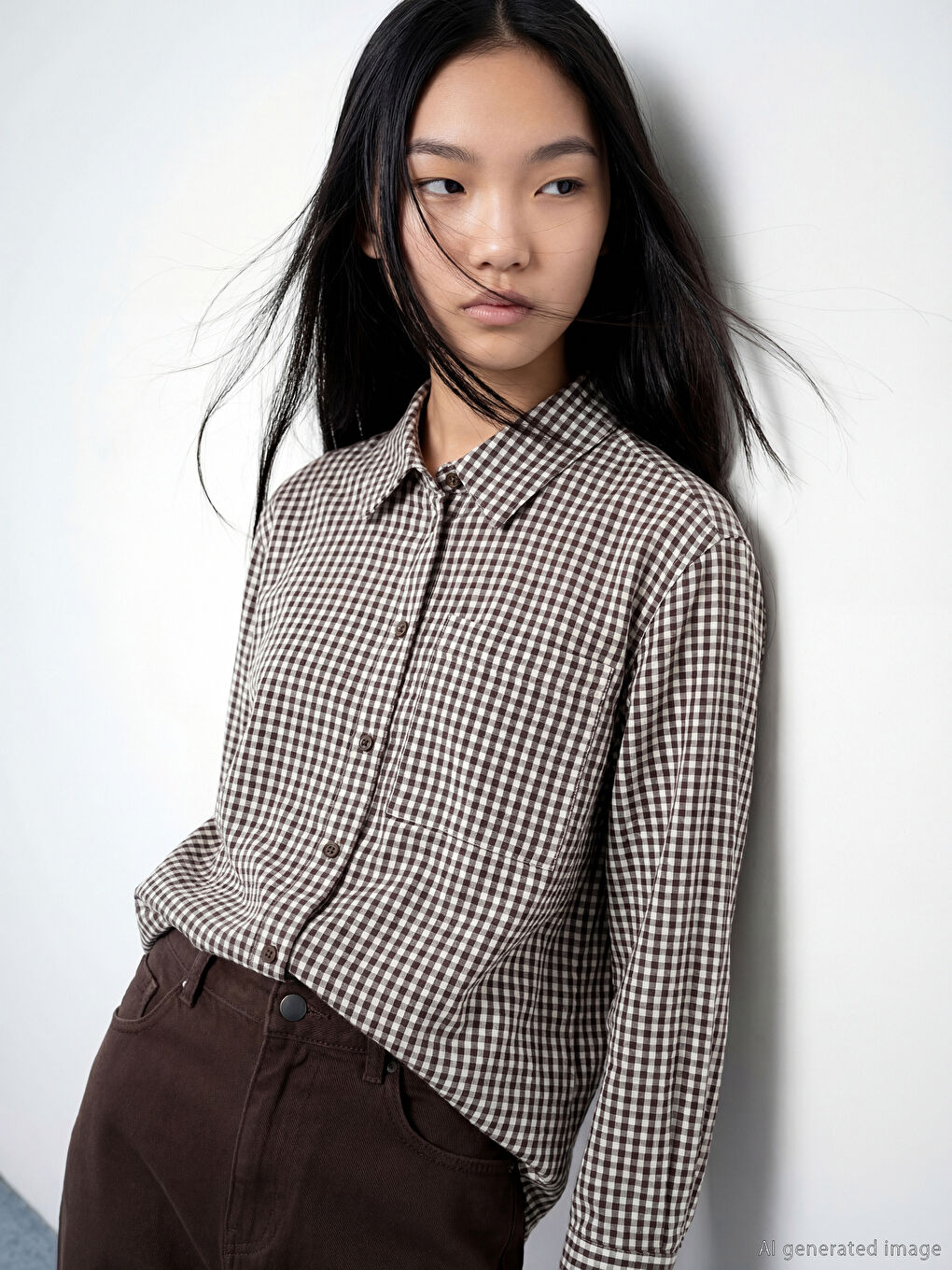 Kahverengi Ekose Kadın Gömlek Tunik