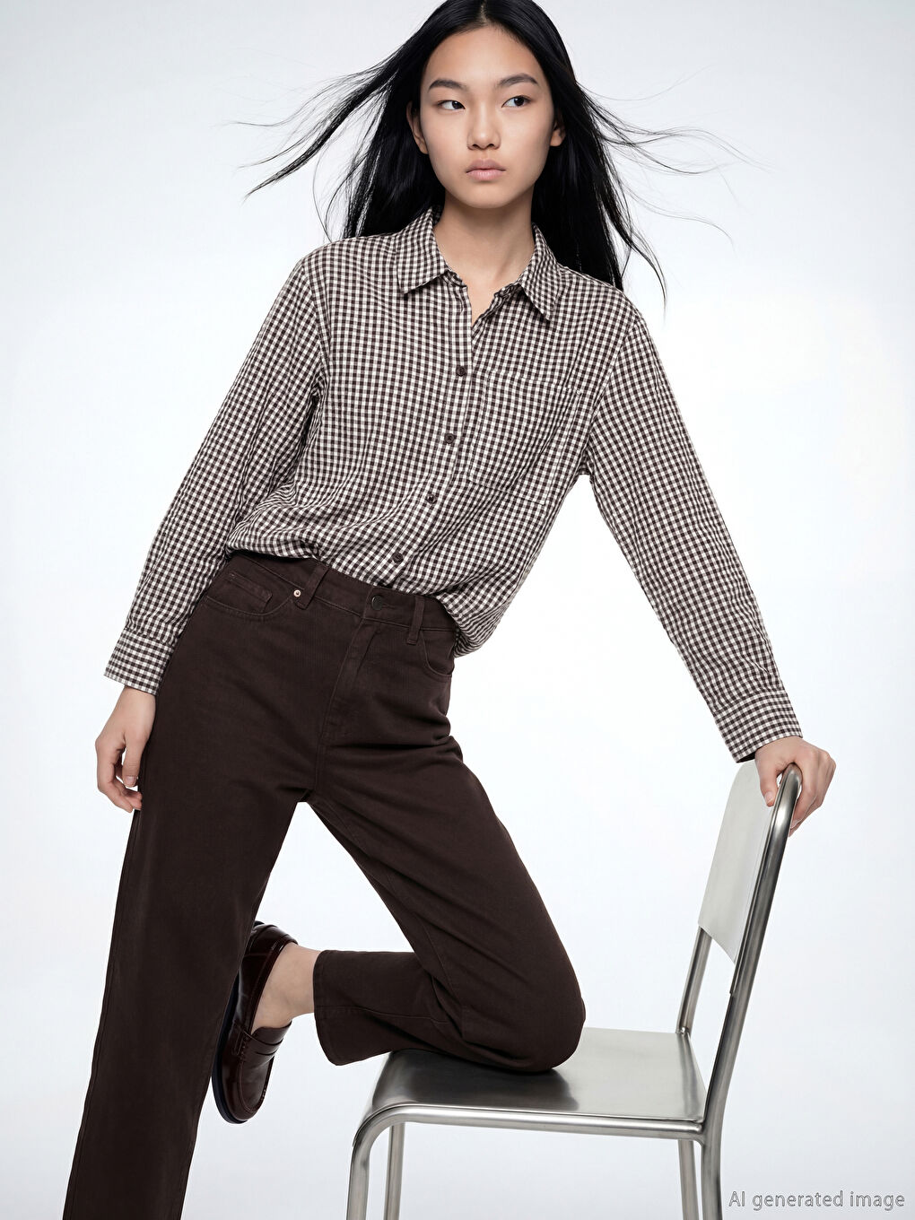 Kahverengi Ekose Kadın Gömlek Tunik-1