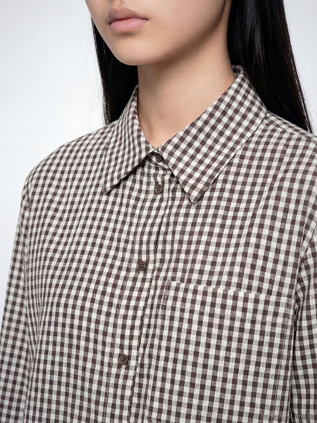 Kahverengi Ekose Kadın Gömlek Tunik-2