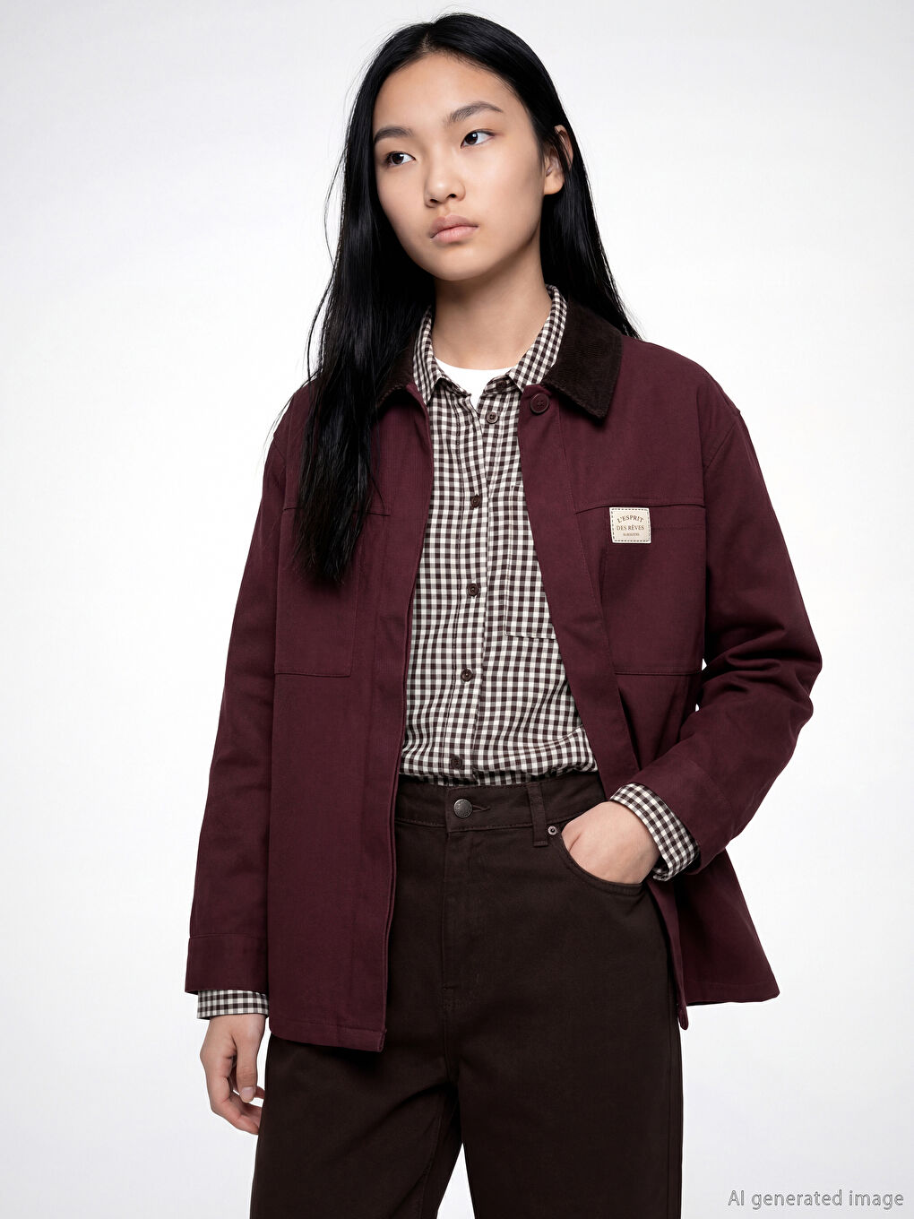 Bordo Gömlek Yakalı Kadın Ceket-2