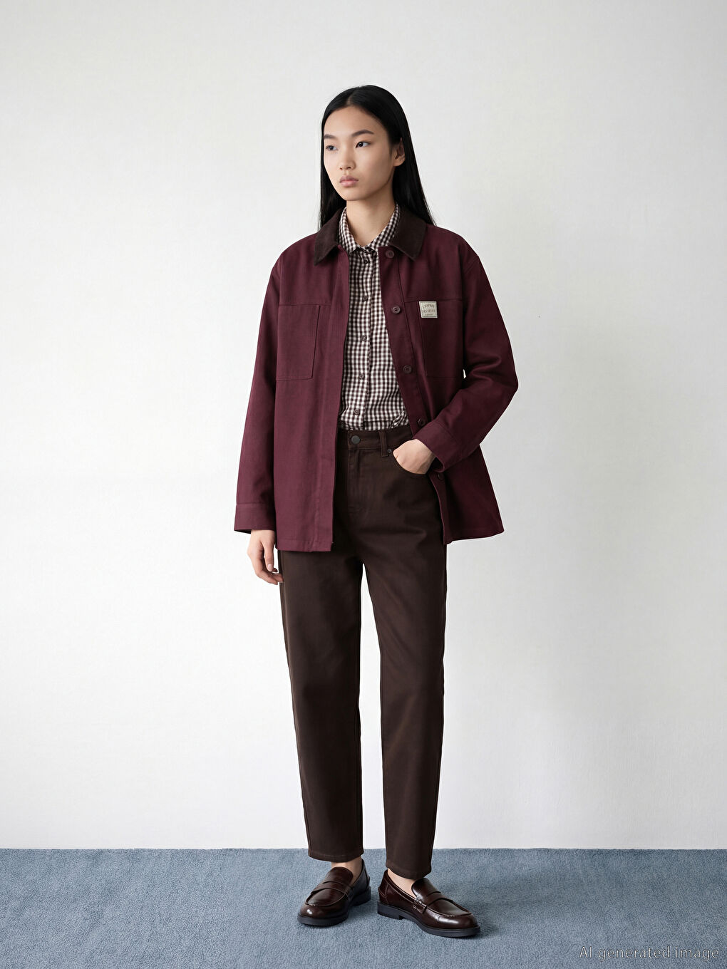 Bordo Gömlek Yakalı Kadın Ceket-3