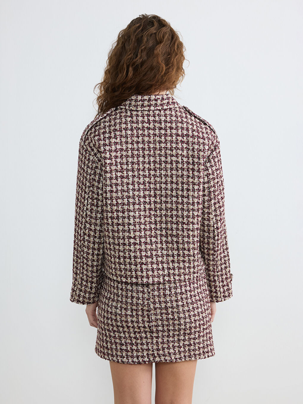 Kırmızı Gömlek Yaka Ekose Kadın Tüvit Ceket-3