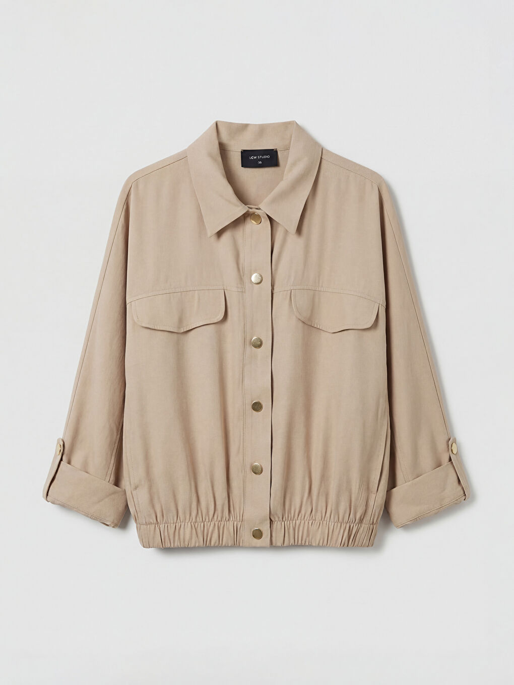 Bej Gömlek Yaka Kadın Ceket