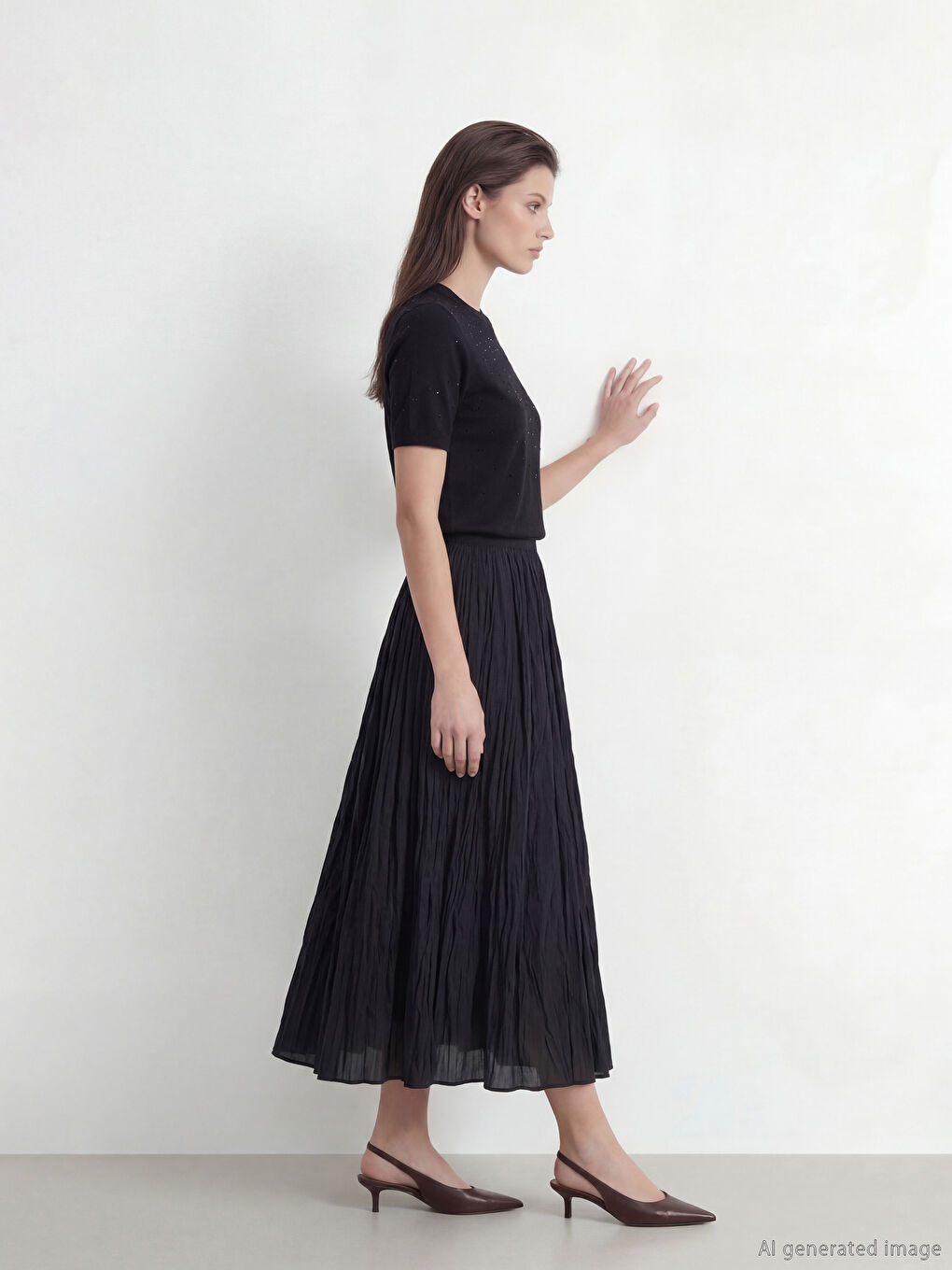 Siyah Beli Fermuarlı Büzgülü Etek