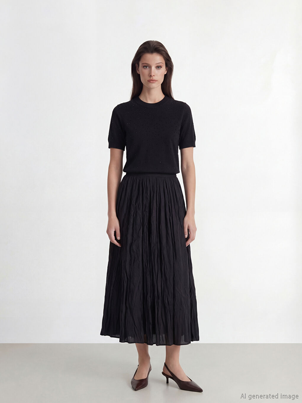 Siyah Beli Fermuarlı Büzgülü Etek-1