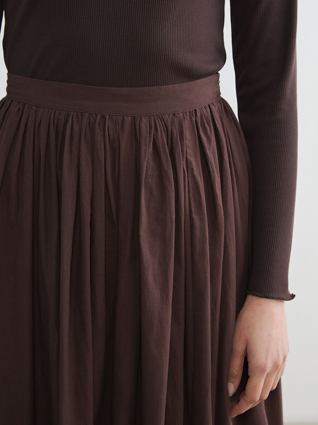 Kahverengi Beli Fermuarlı Büzgülü Etek-2