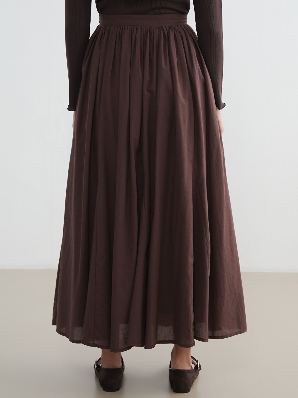 Kahverengi Beli Fermuarlı Büzgülü Etek-3