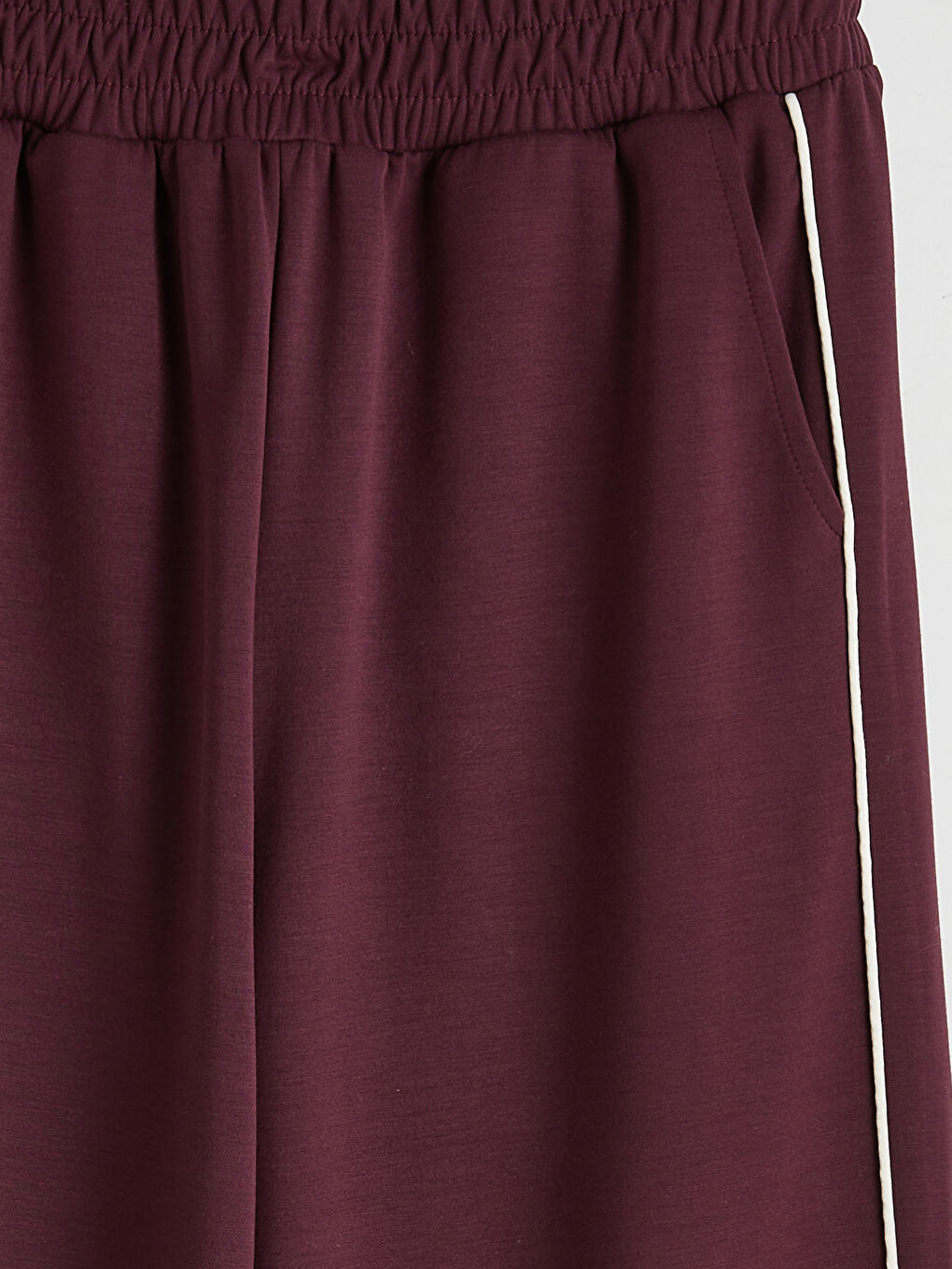 Bordo Beli Lastikli Soft Touch Kadın Eşofman Altı-2