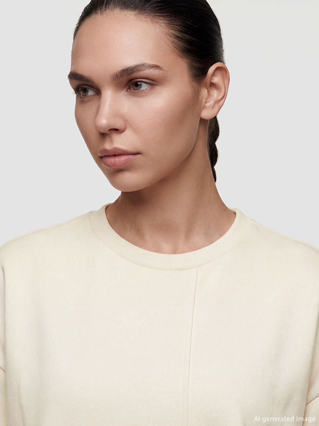 Ekru Soft Touch Oversize Kadın Sweatshirt	-2