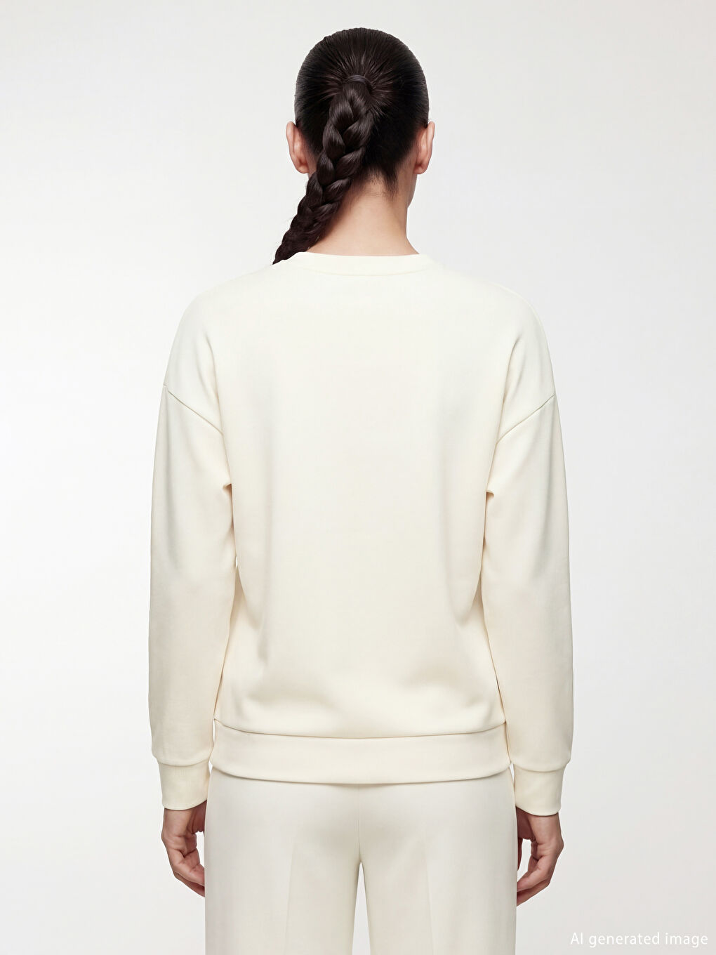 Ekru Soft Touch Oversize Kadın Sweatshirt	-3