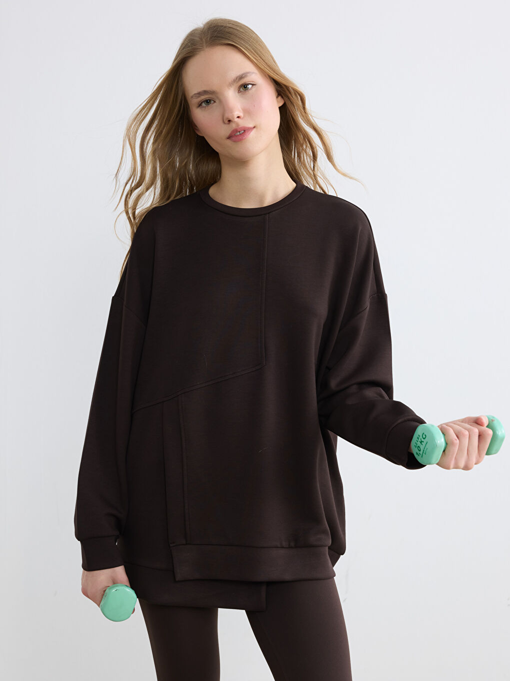 Kahverengi Soft Touch Oversize Kadın Sweatshirt	
