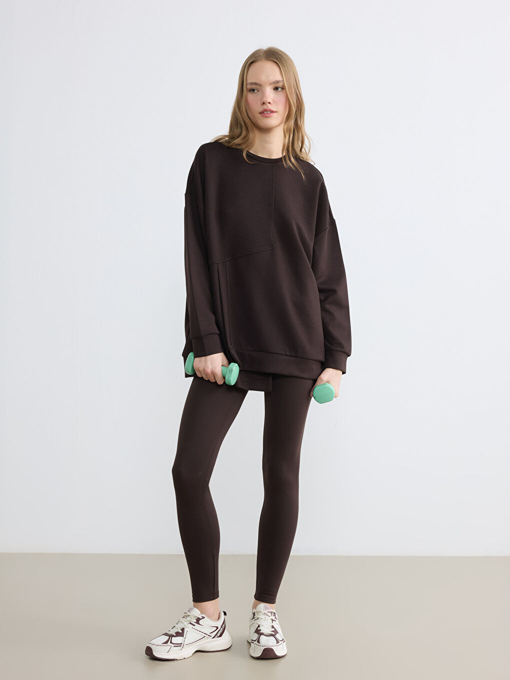 Kahverengi Soft Touch Oversize Kadın Sweatshirt	-1