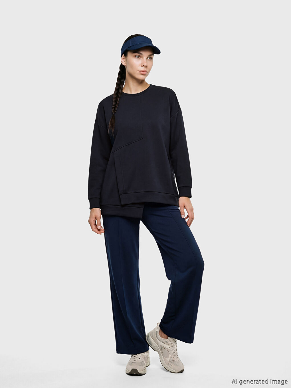 Lacivert Soft Touch Oversize Kadın Sweatshirt	-1