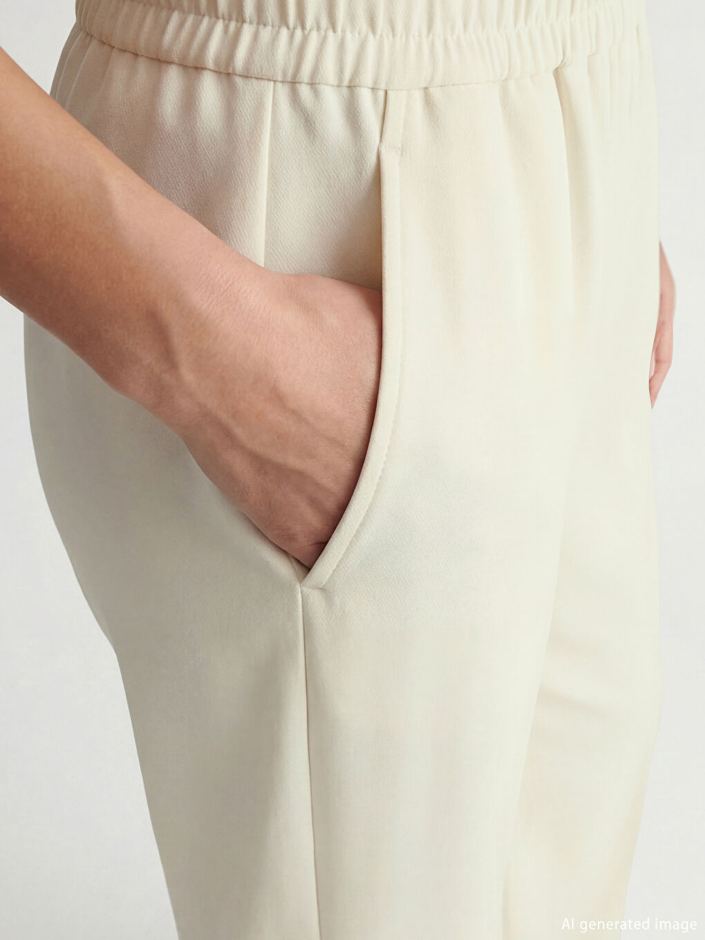 Ekru Beli Lastikli Soft Touch Kadın Eşofman Altı-1