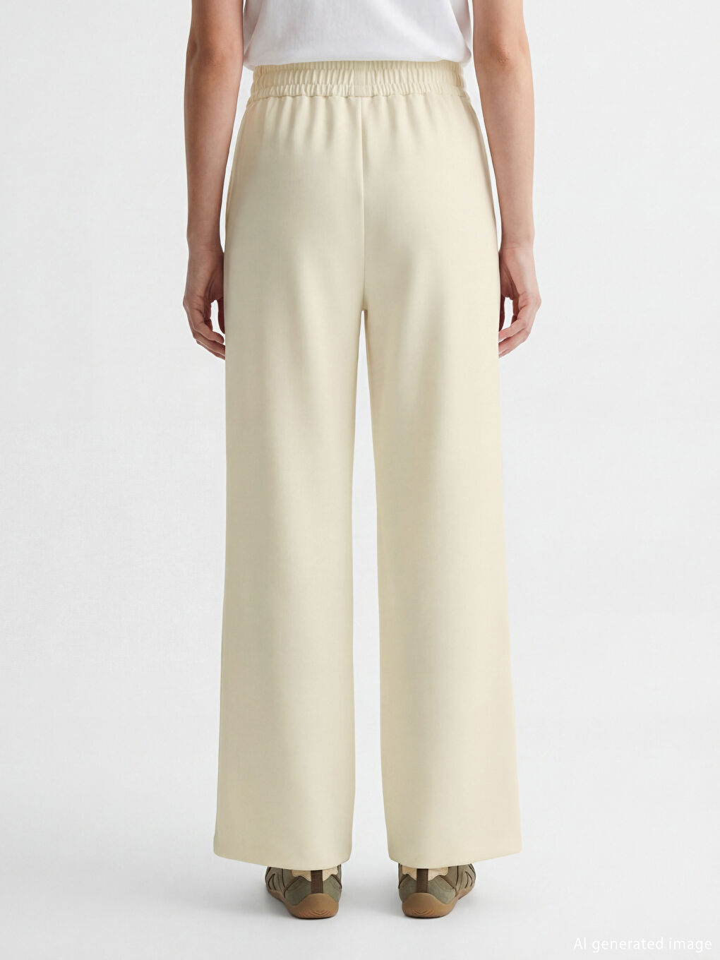 Ekru Beli Lastikli Soft Touch Kadın Eşofman Altı-2