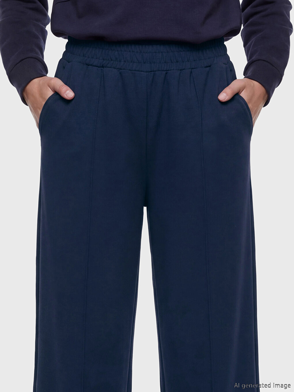 Lacivert Beli Lastikli Soft Touch Kadın Eşofman Altı-4