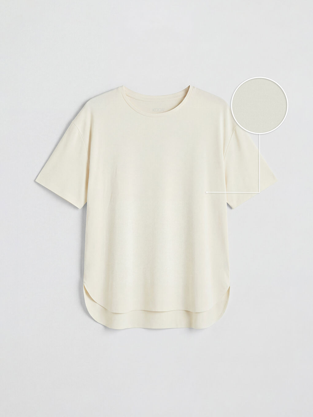 Ekru Bisiklet Yaka Oversize Kadın Spor Tişört