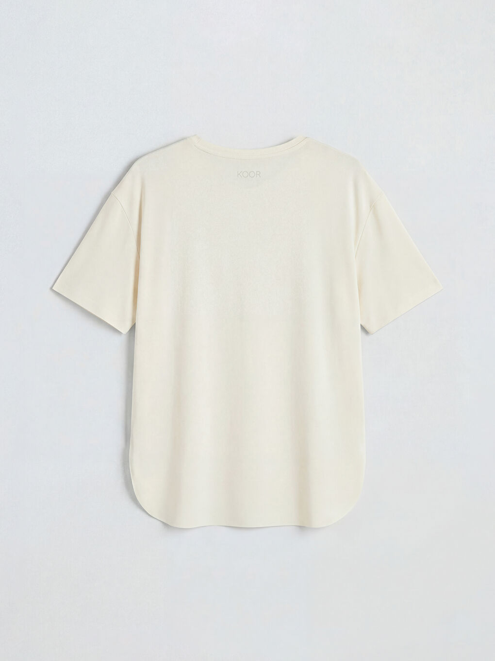 Ekru Bisiklet Yaka Oversize Kadın Spor Tişört-1