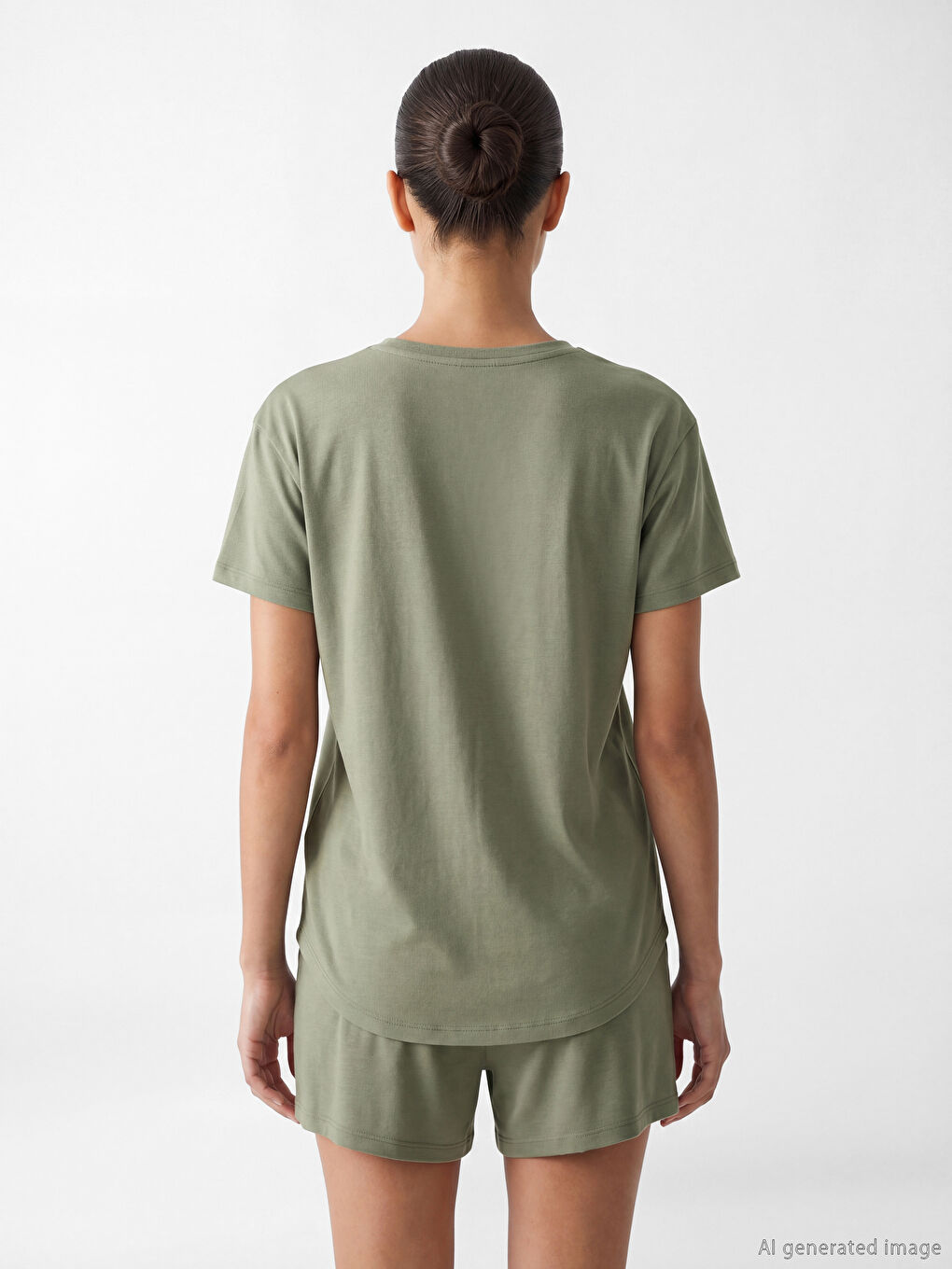 Haki Bisiklet Yaka Oversize Kadın Spor Tişört-3