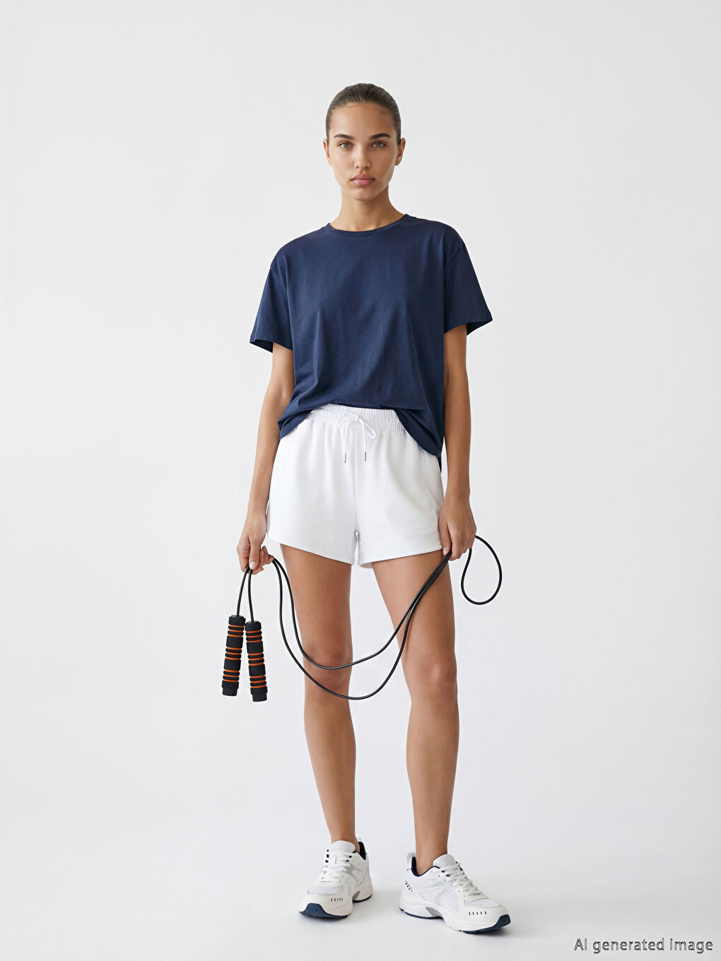 Lacivert Bisiklet Yaka Oversize Kadın Spor Tişört-1