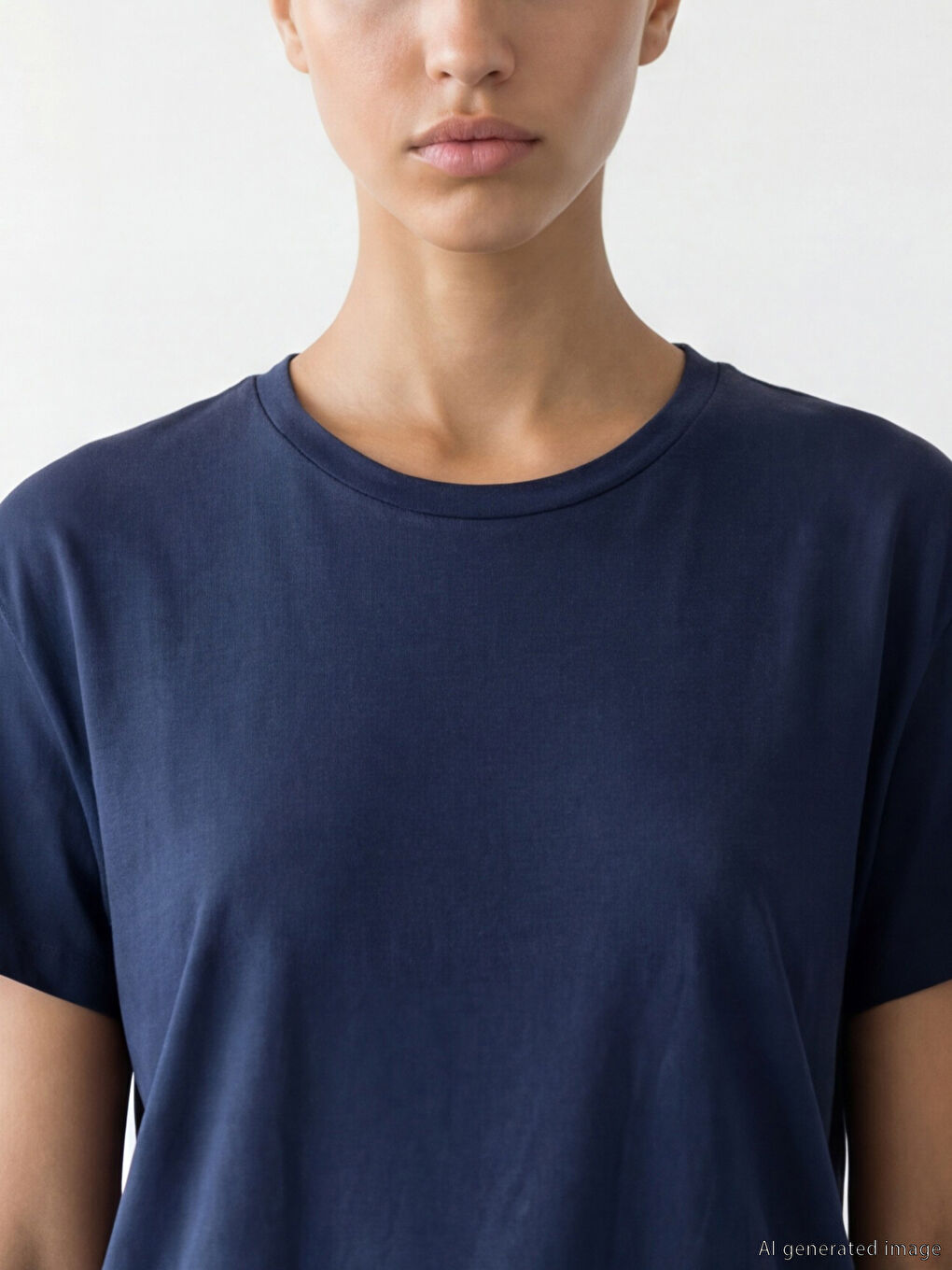 Lacivert Bisiklet Yaka Oversize Kadın Spor Tişört-2