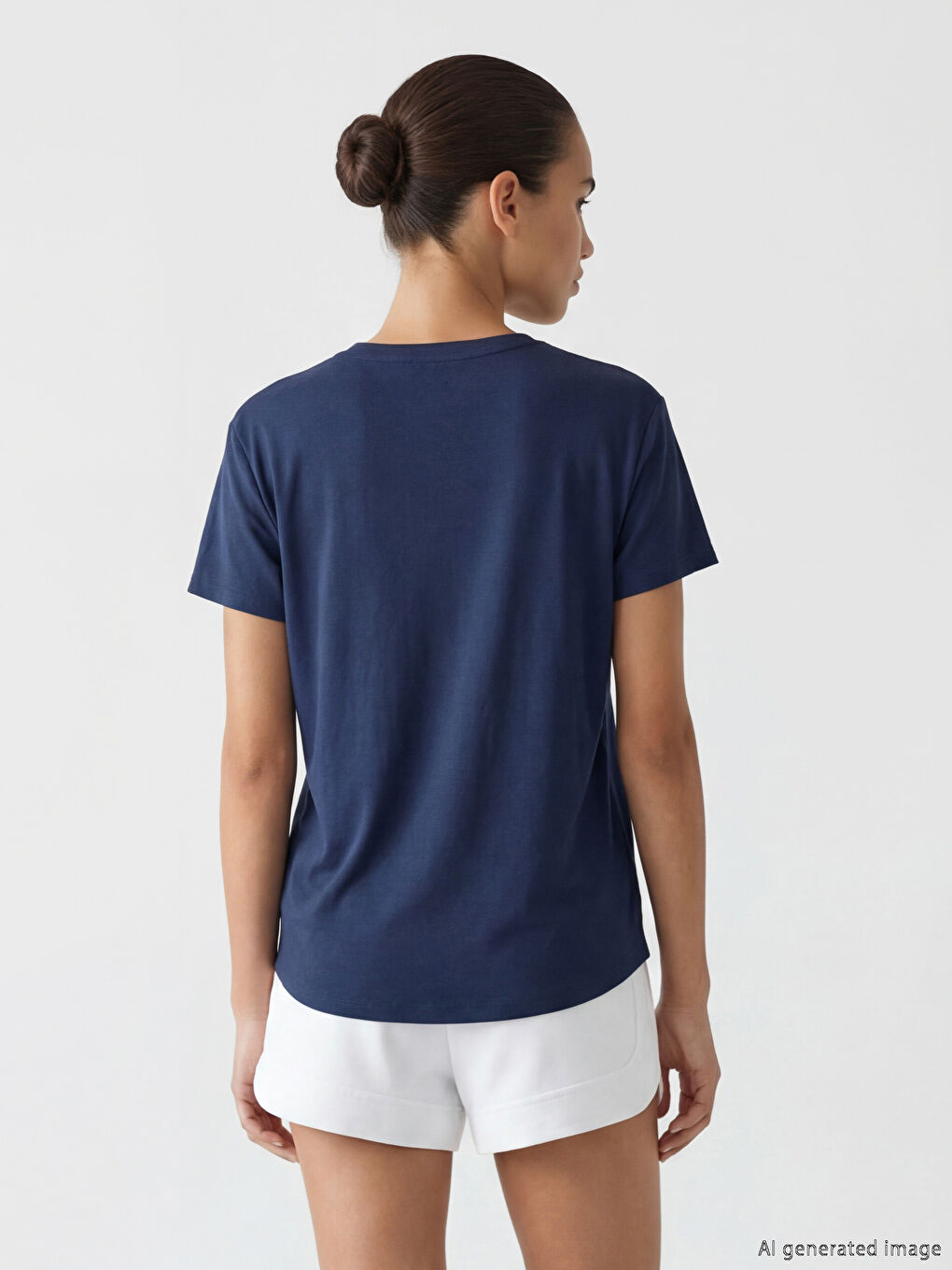 Lacivert Bisiklet Yaka Oversize Kadın Spor Tişört-3