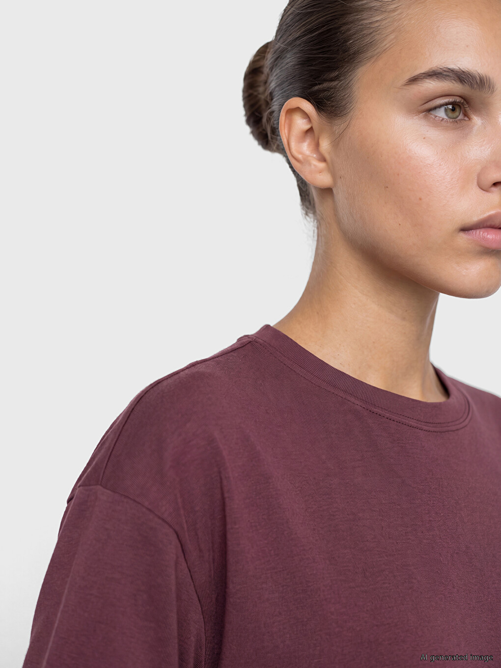Bordo Oversize Modal Karışımlı Kadın Spor Tişört-2