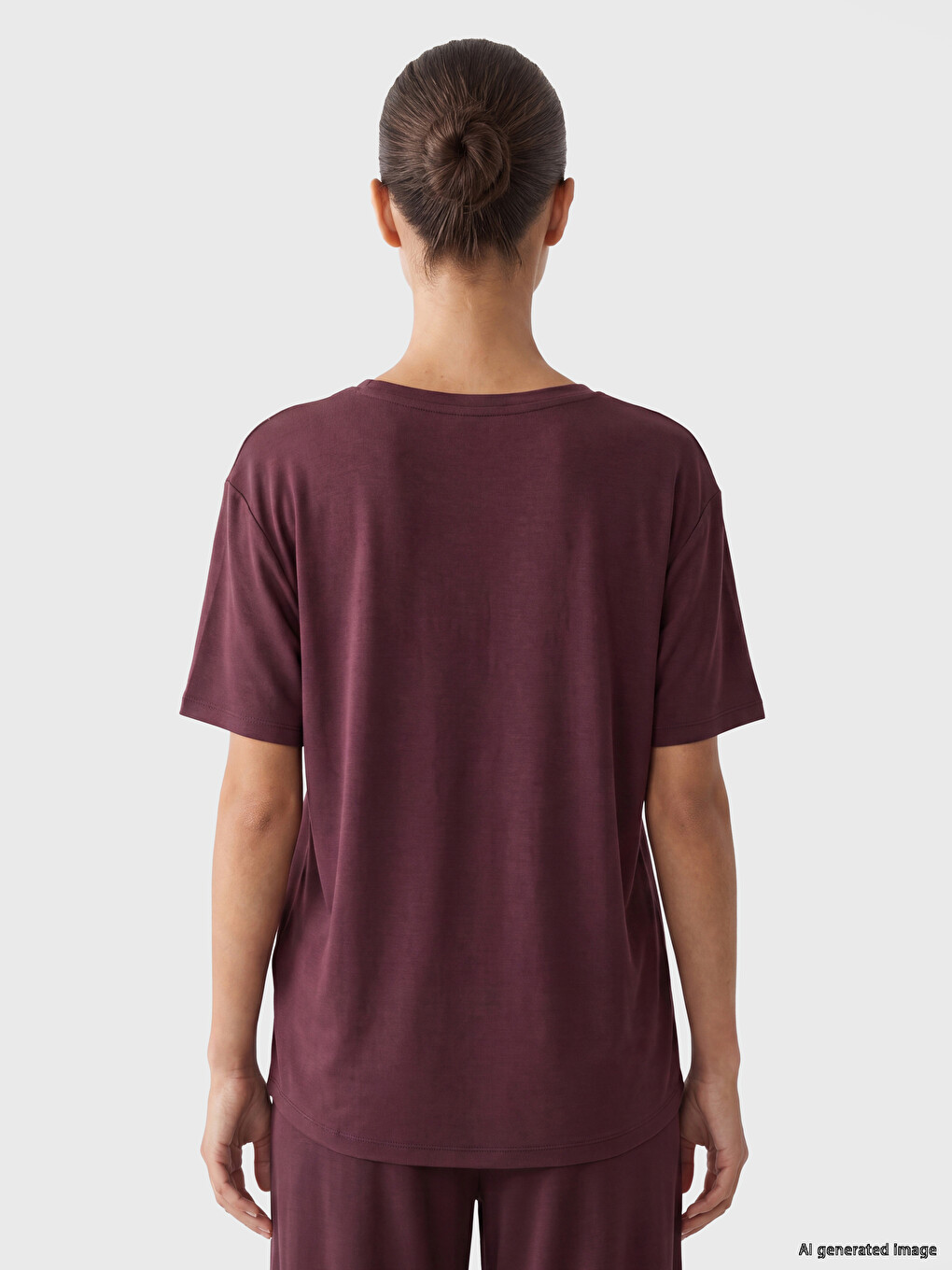 Bordo Oversize Modal Karışımlı Kadın Spor Tişört-3