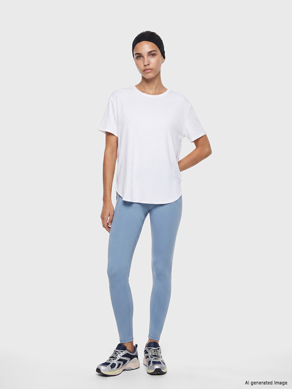 Beyaz Oversize Modal Karışımlı Kadın Spor Tişört-1