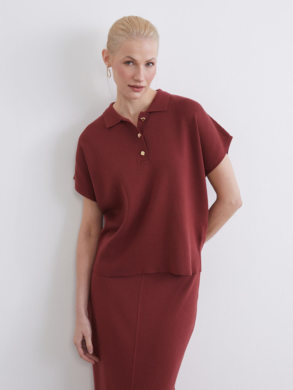 Mercan Polo Yaka Kadın Triko Kazak