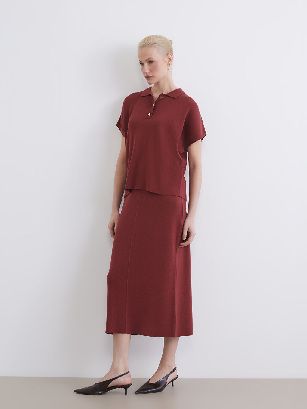 Mercan Beli Lastikli Triko Etek