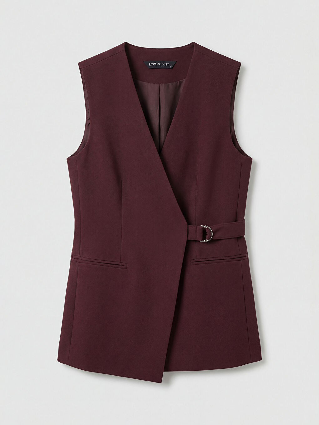 Bordo Kruvaze Yaka Kadın Klasik Yelek