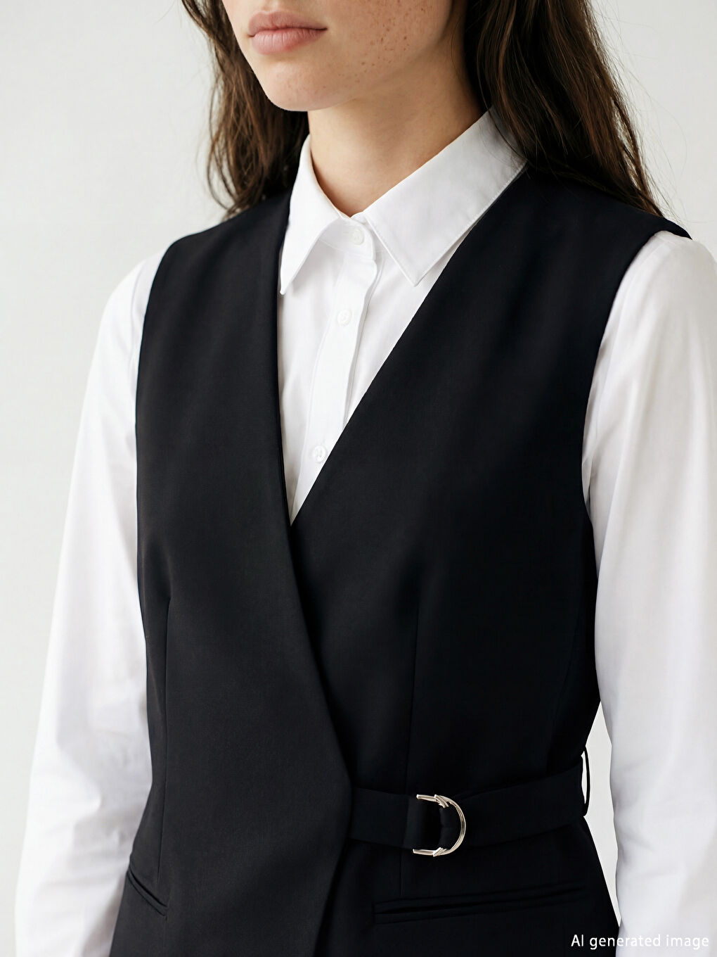 Siyah Kruvaze Yaka Kadın Klasik Yelek-2