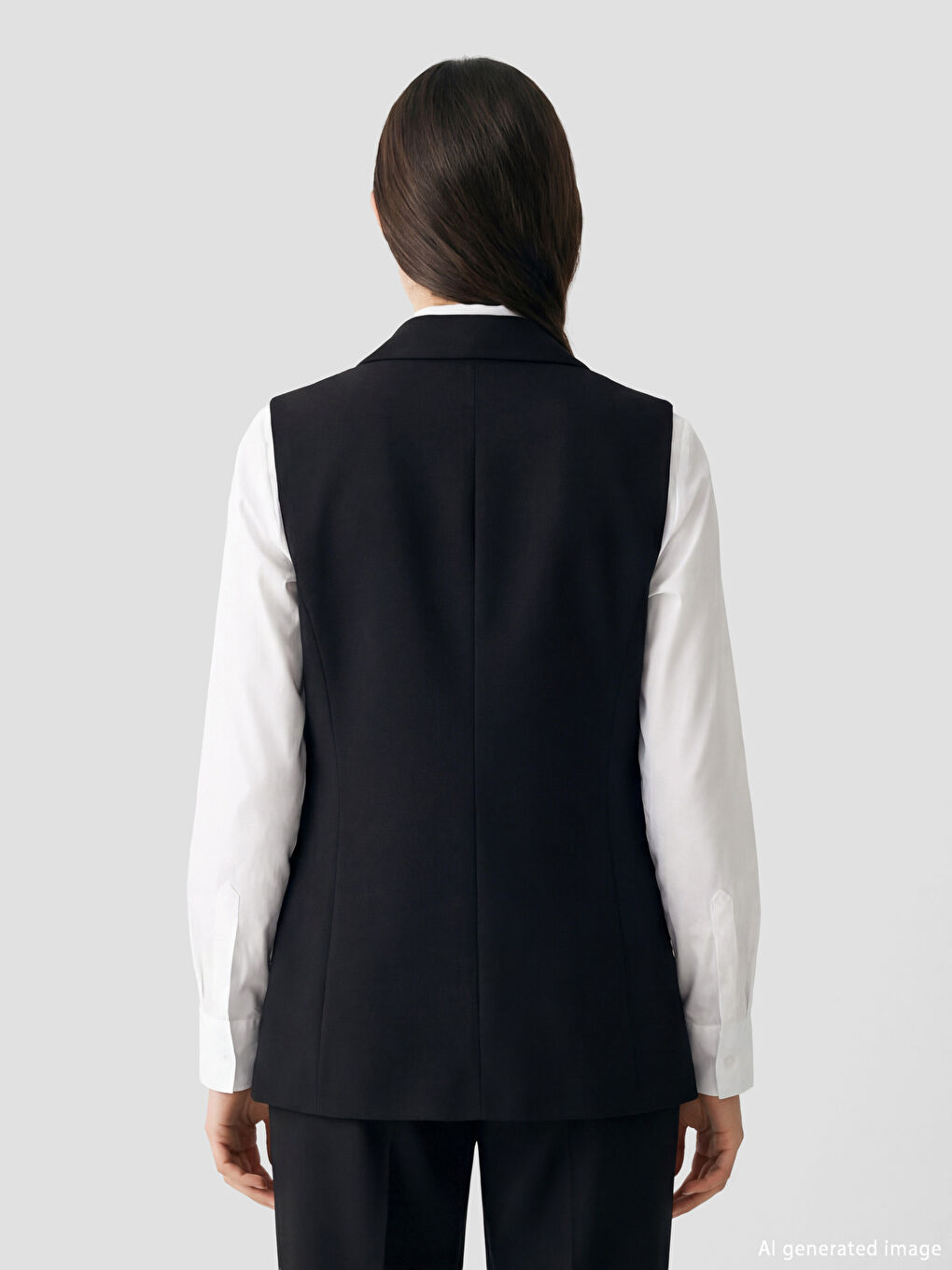 Siyah Kruvaze Yaka Kadın Klasik Yelek-3