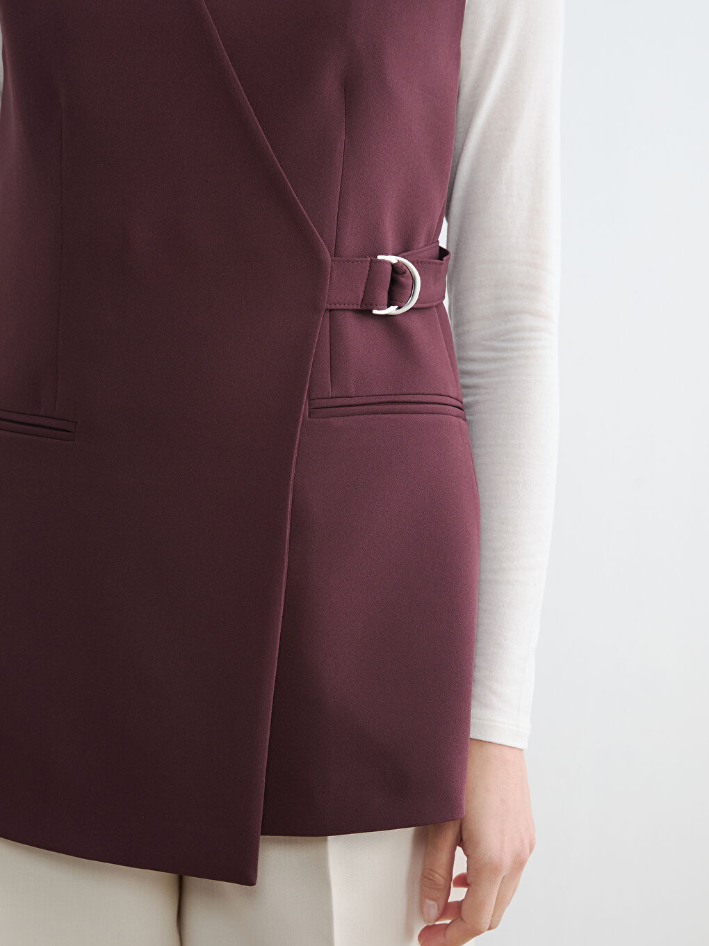 Bordo Kruvaze Yaka Kadın Klasik Yelek-2