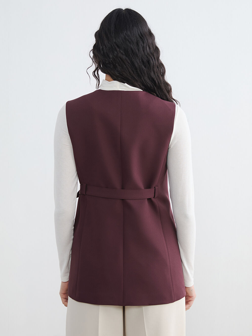 Bordo Kruvaze Yaka Kadın Klasik Yelek-4